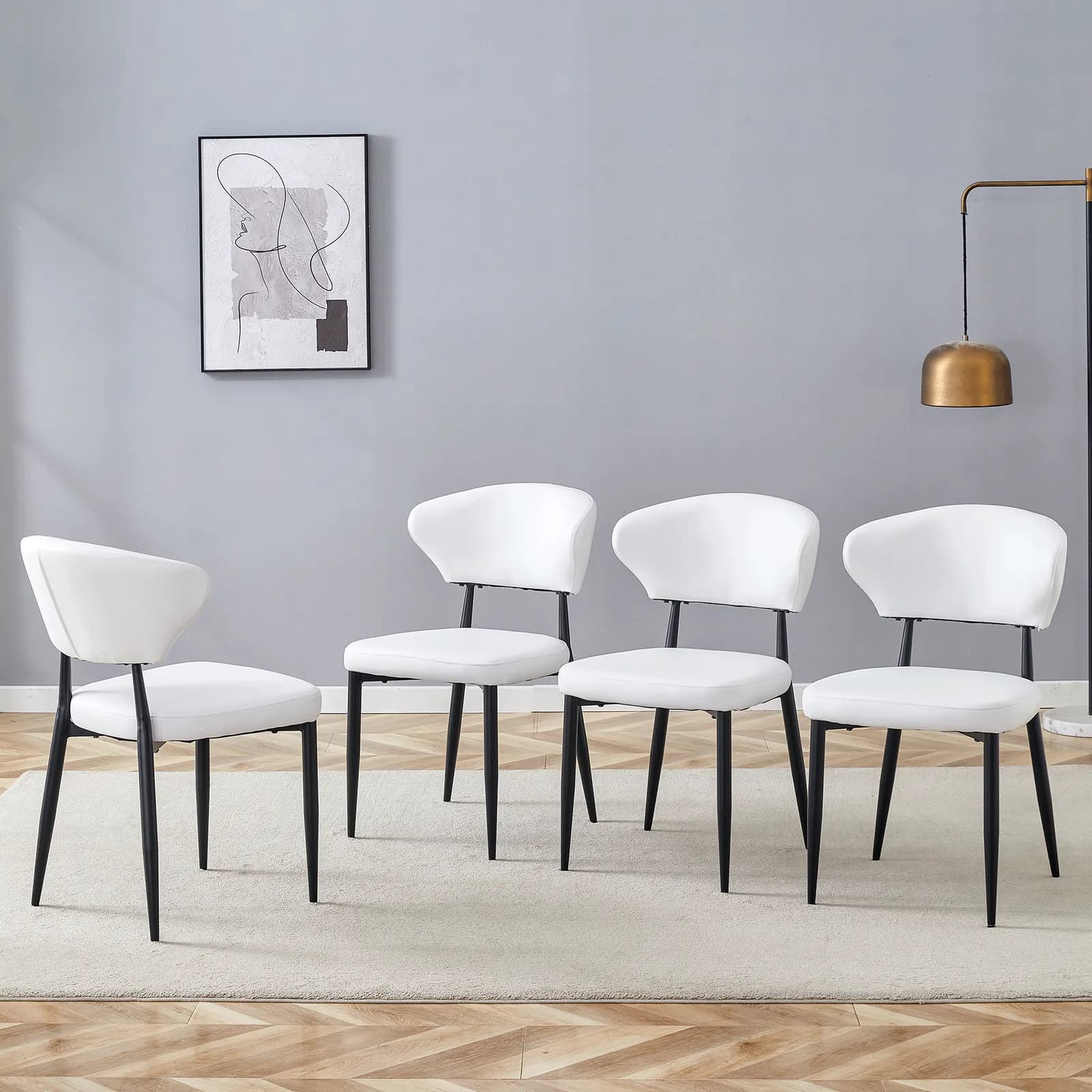 White Minimalist Ergonomic Dining Chair, With A Curved Backrest For Comfortable Design,…