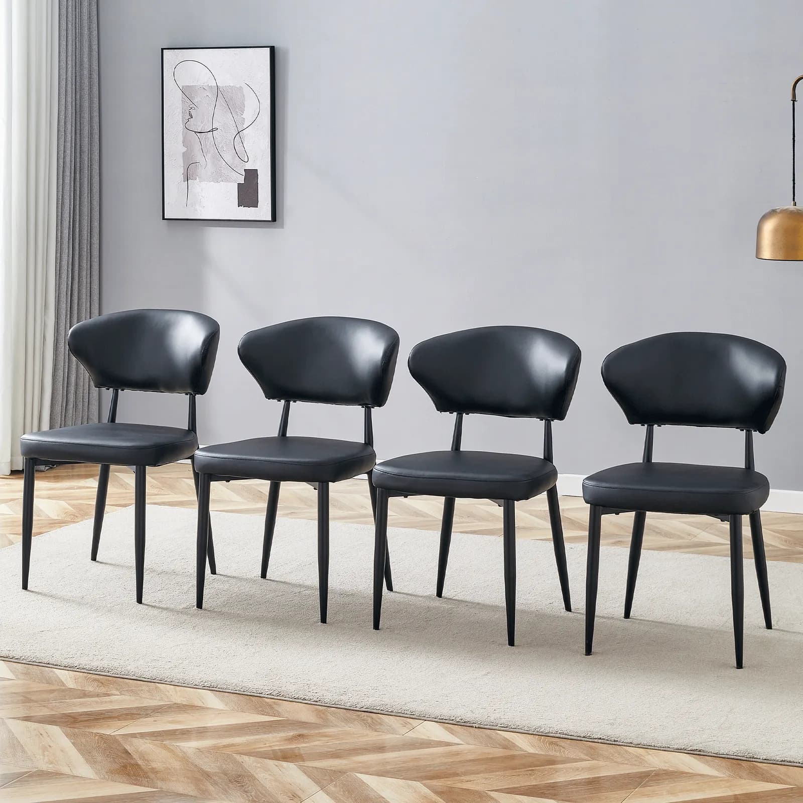 Black Minimalist Ergonomic Dining Chair, With A Curved Backrest For Comfortable Design,…
