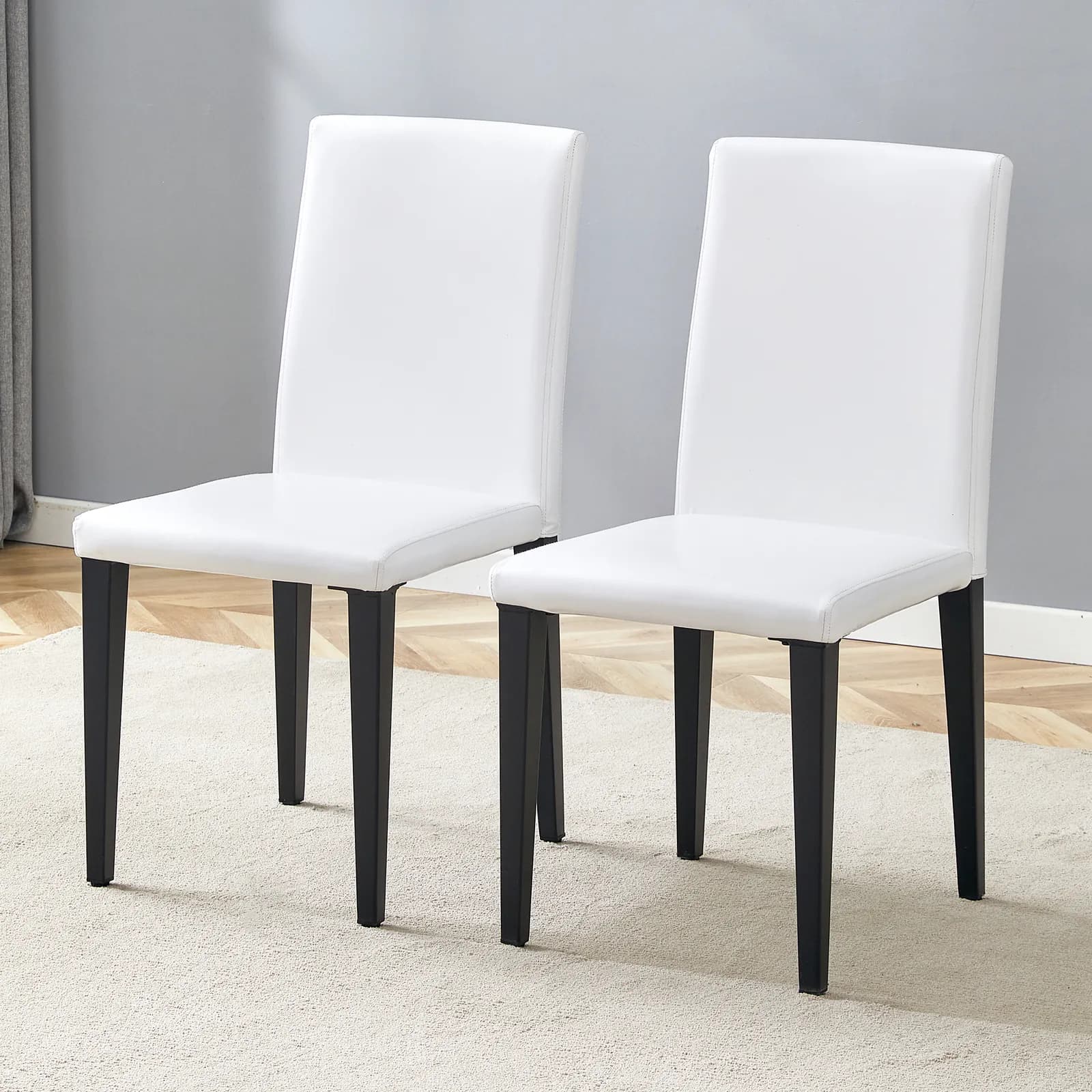 Set of 2 White PU Dining Chairs: 35, 4" High, 18, 5" Ergonomic Backrest, 17"×16" Sponge…