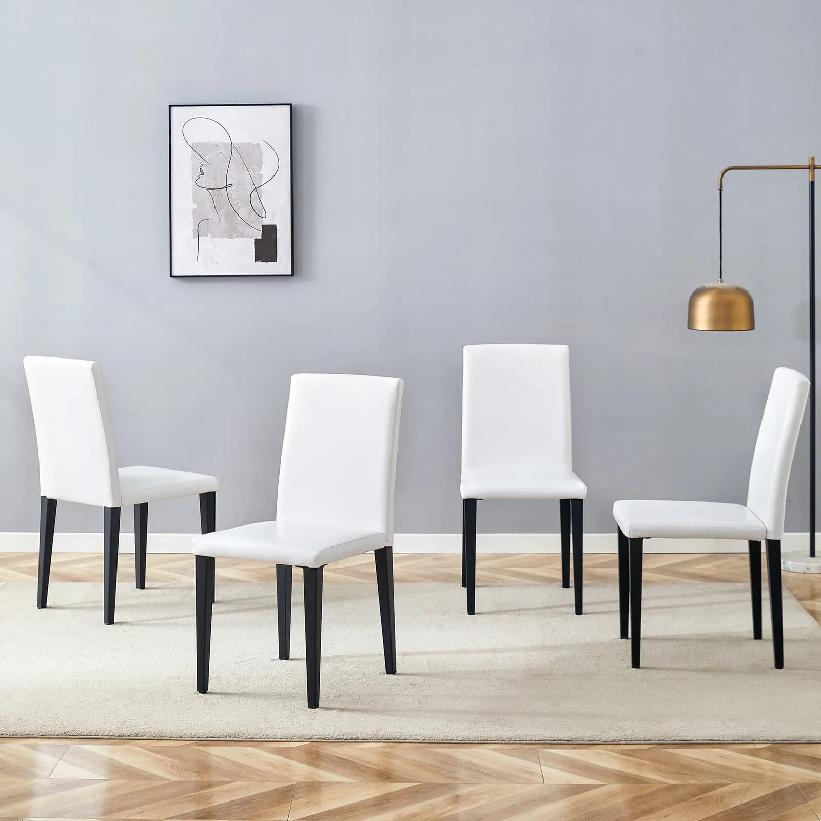 Set of 4 White PU Dining Chairs: 35, 4" High, 18, 5" Ergonomic Backrest, 17"×16" Sponge…