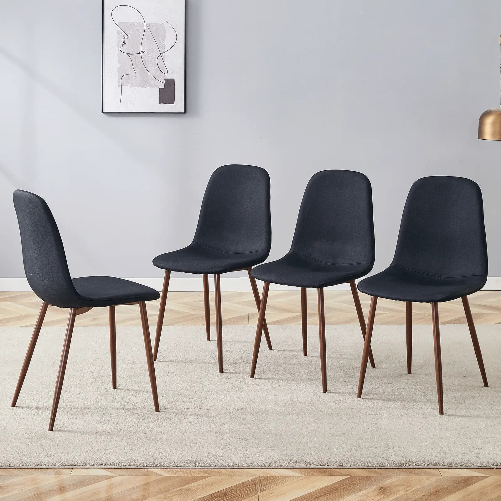 Luxury Simple Chair - Set of 4 BLACK Linen-Cotton Material High Resilience Dining Chair…