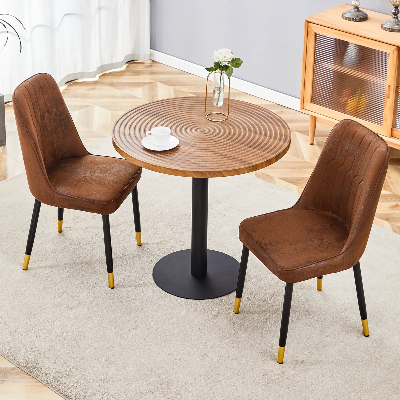 Table and chair set, 31, 5 Inch Dark Wood Grain Round Dining Table - Suction Molding…