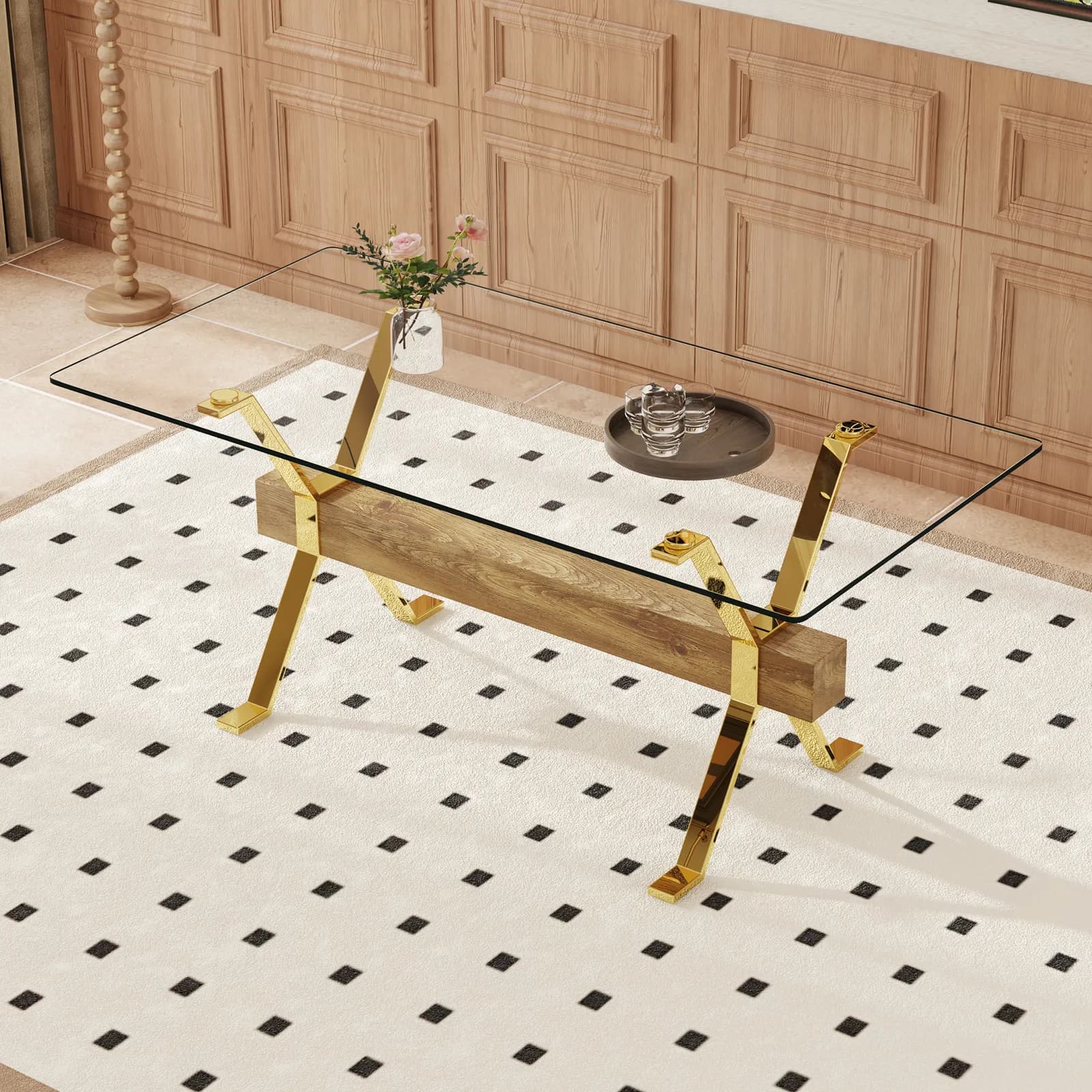 Dining table, Modern tempered glass dining table, Large modern office desk with gold…
