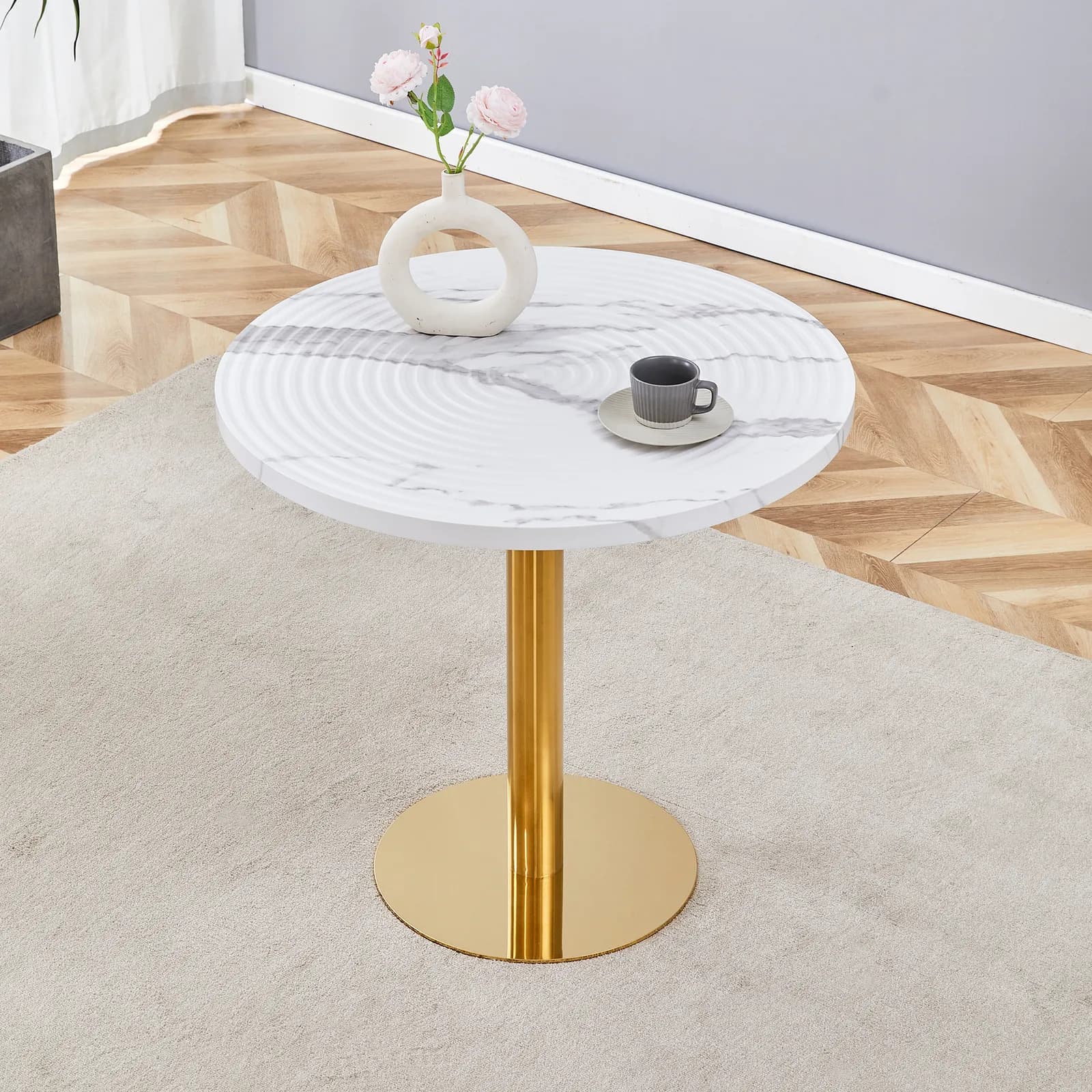 31, 5 Inch Elegant White Marble Pattern Round Dining Table - Suction Molding Annular…