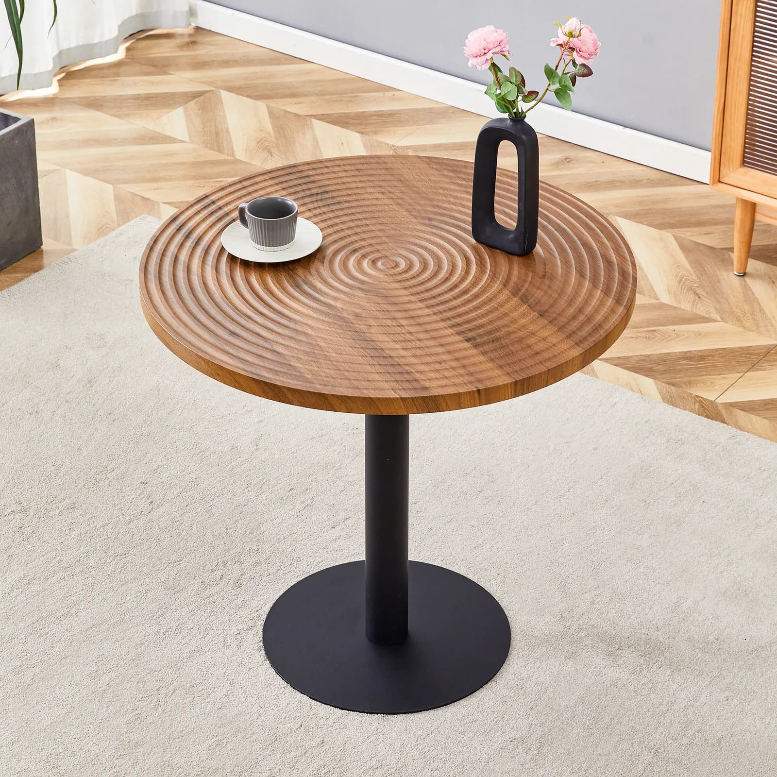 31, 5 Inch Dark Wood Grain Round Dining Table - Suction Molding Annular Texture, Durable…