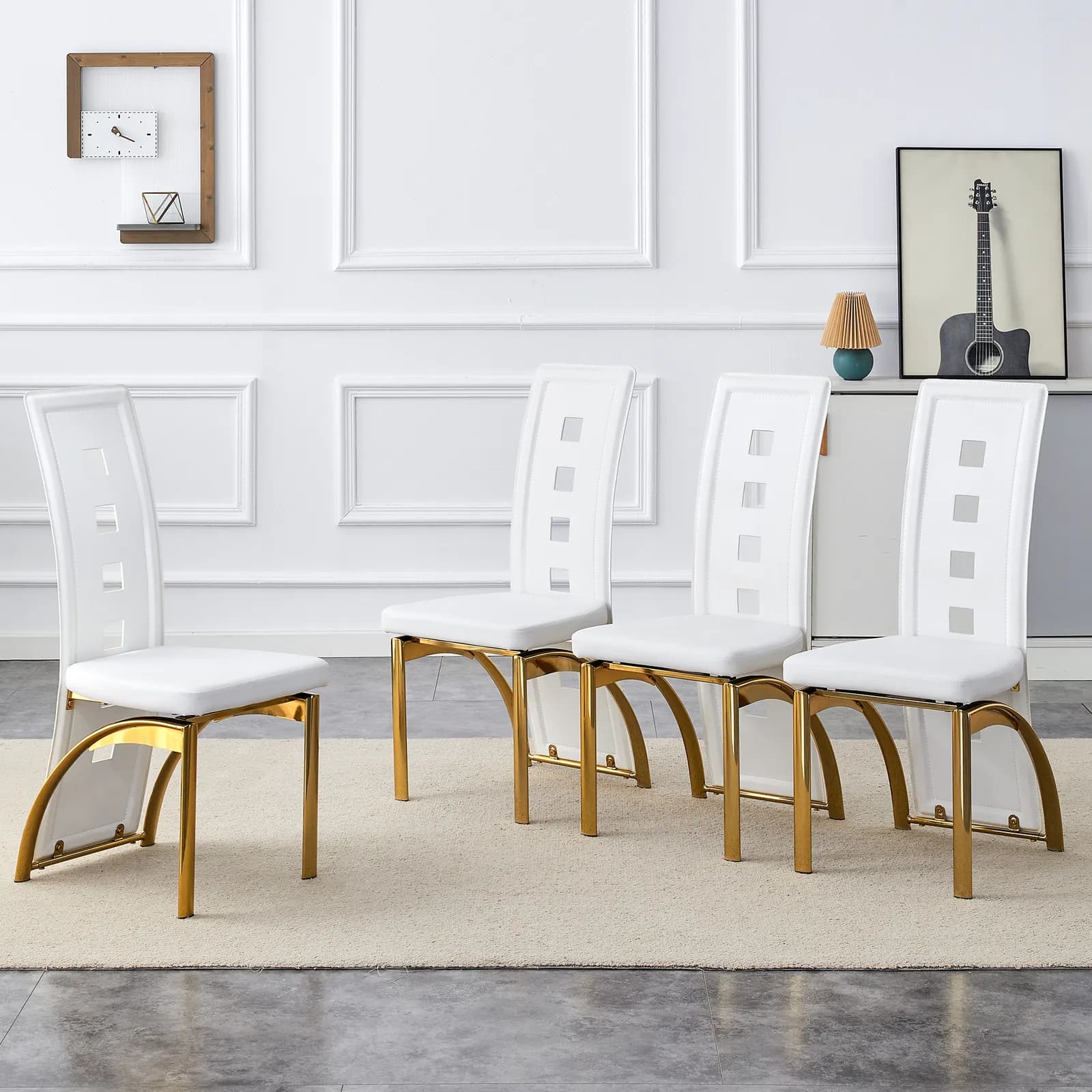 Modern Minimalist 4-Piece Dining Chair Set - White Saddleback, Geometric Pattern,…