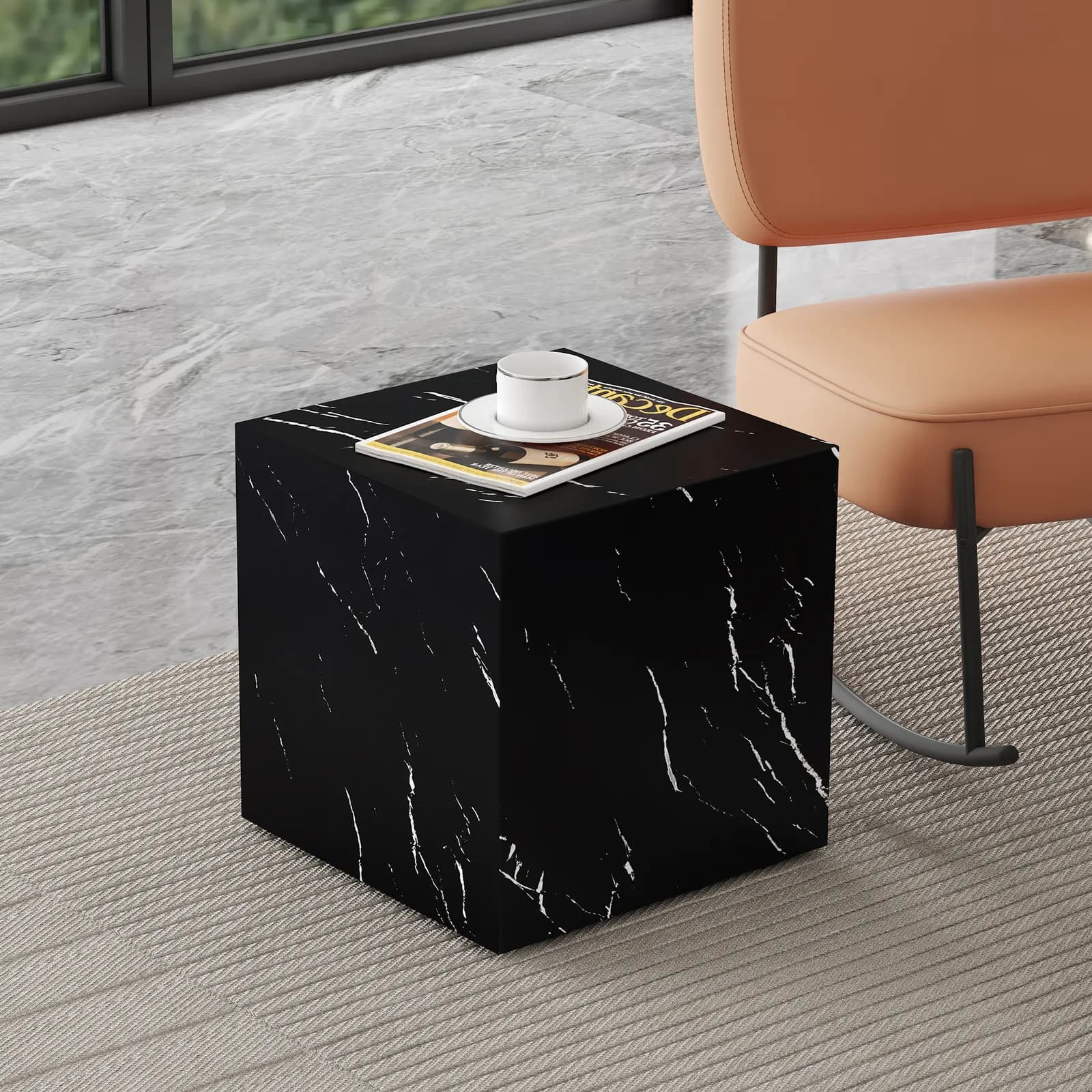 15, 7*15, 7 Inch Black Marble Texture MDF Coffee Table - Luxurious Design, Perfect Living…