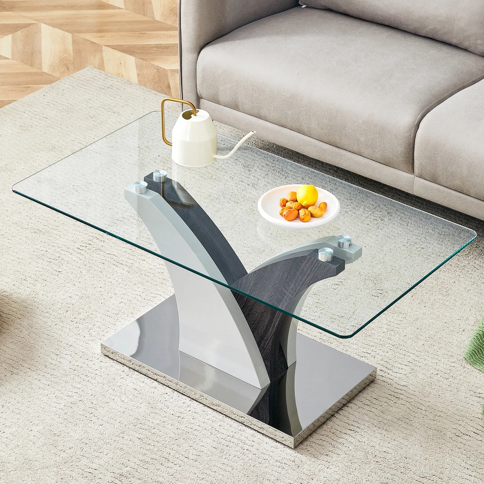 Rectangular Coffee Table, Tempered glass countertop, and artistic MDF legs, perfect for…
