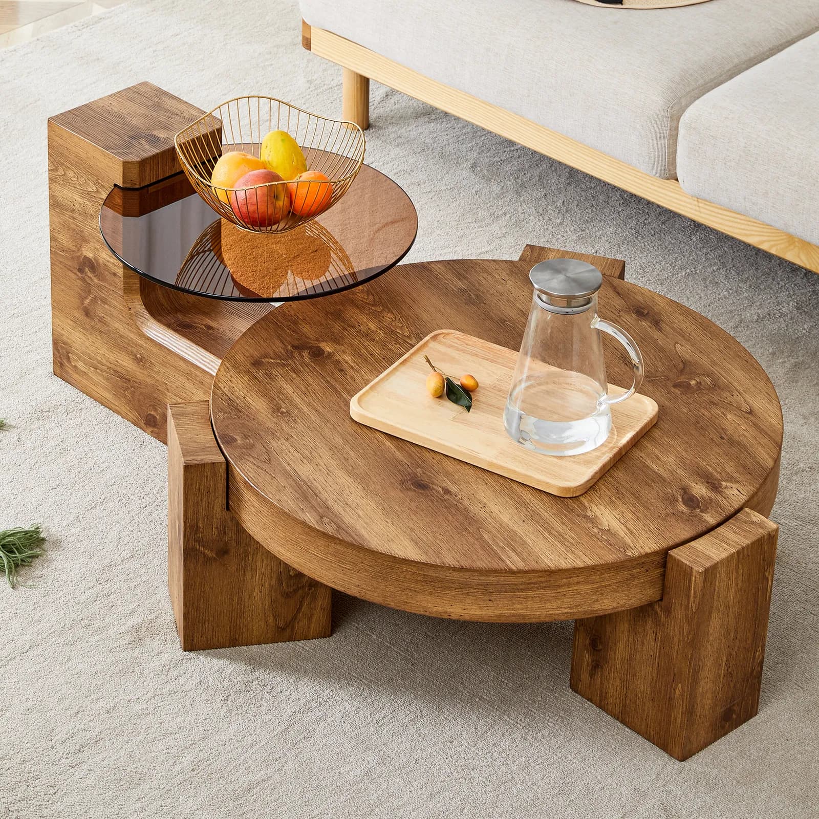 The detachable double-decker coffee table, the stylish design is more precious, and the…