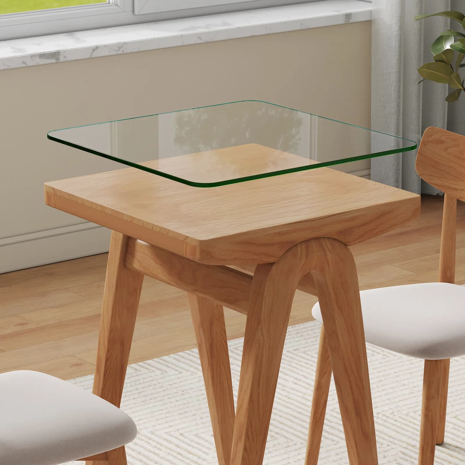 ONLY Separate Glass Table, 20-inch Square Heat-Resistant Clear Tempered Glass Table Top,…