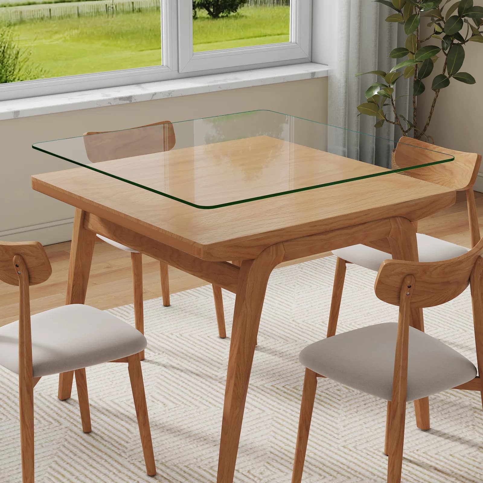 ONLY Separate Glass Tabletop, 36-inch Square Heat-Resistant Clear Tempered Glass Table…