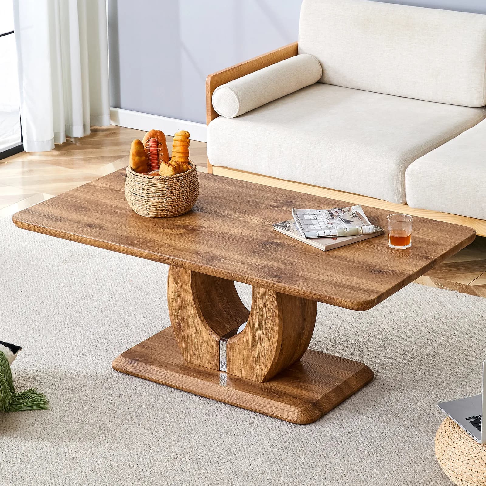 Modern simple luxury rectangular coffee table in wood color, The computer desk, The game…