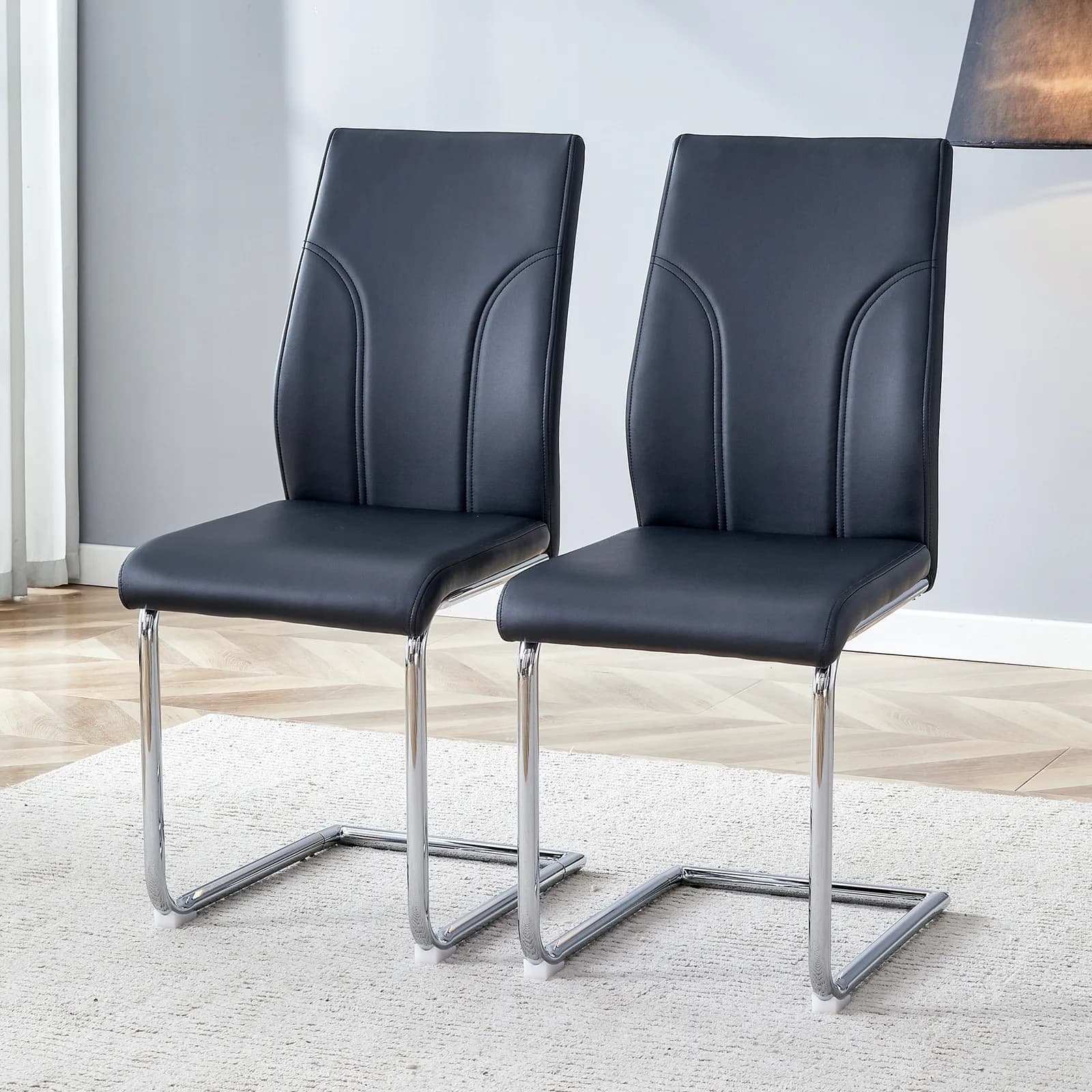 2 Dining Chair Set, Black Dining Chair Set, PU Material High Back Seat and Sturdy Leg…