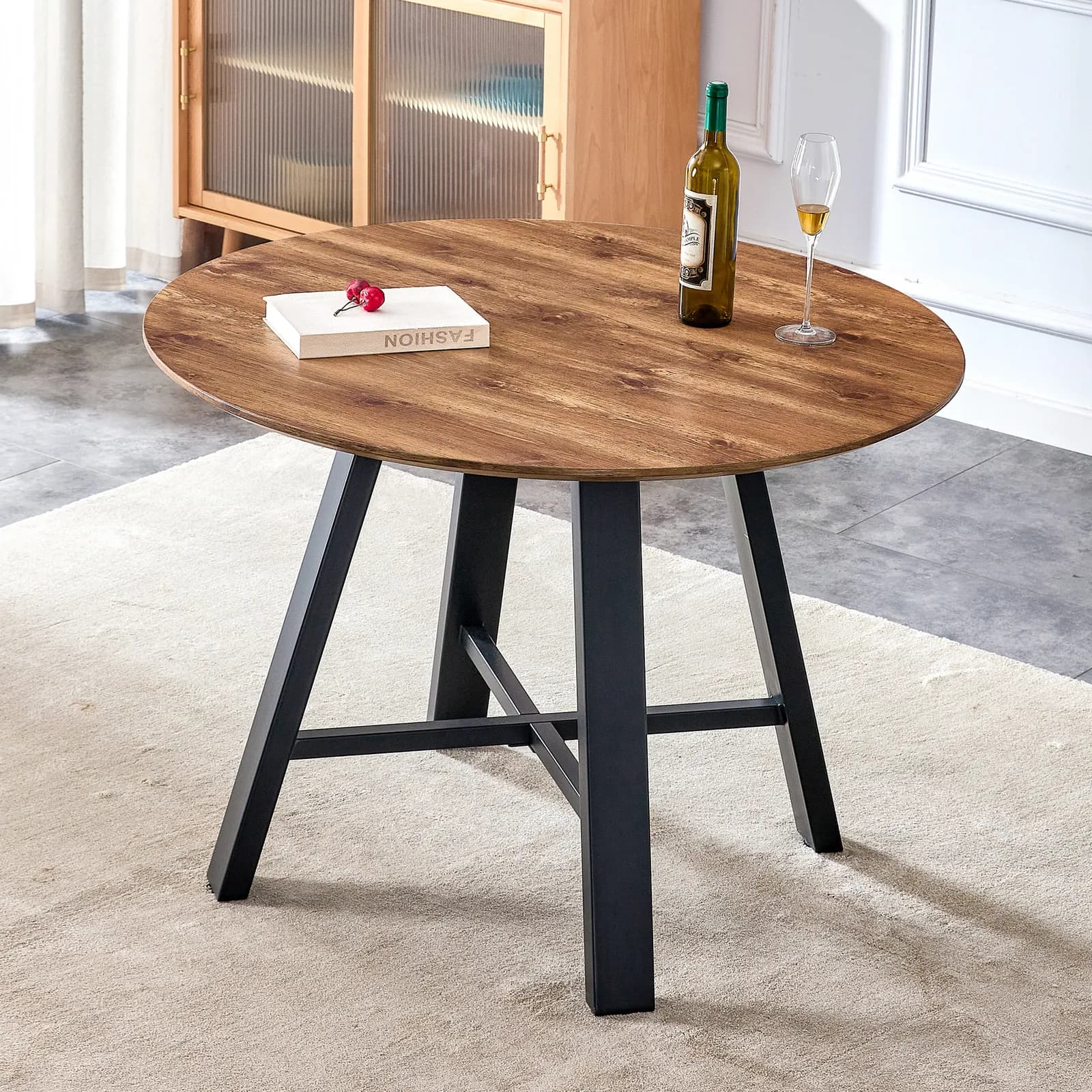 A modern and minimalist circular wooden dining table, coffee table, 42 inch diameter wood…