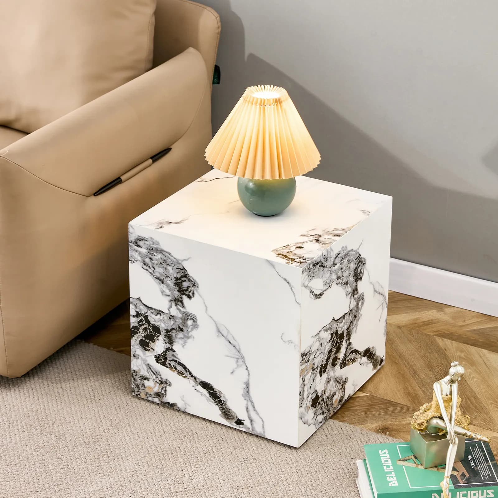 Modern white MDF+sticker material cube stylish texture design coffee table -15, 7 inches