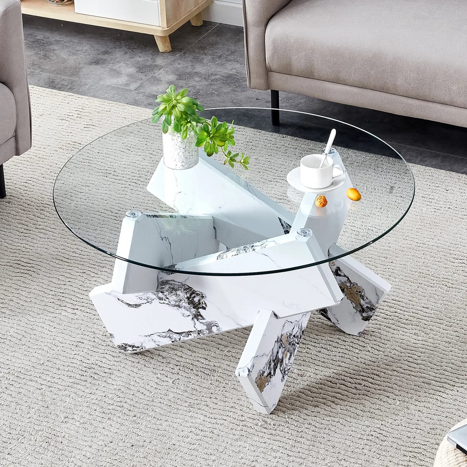 Round glass coffee table, 33, 4 "modern design unique coffee table, Tempered glass…