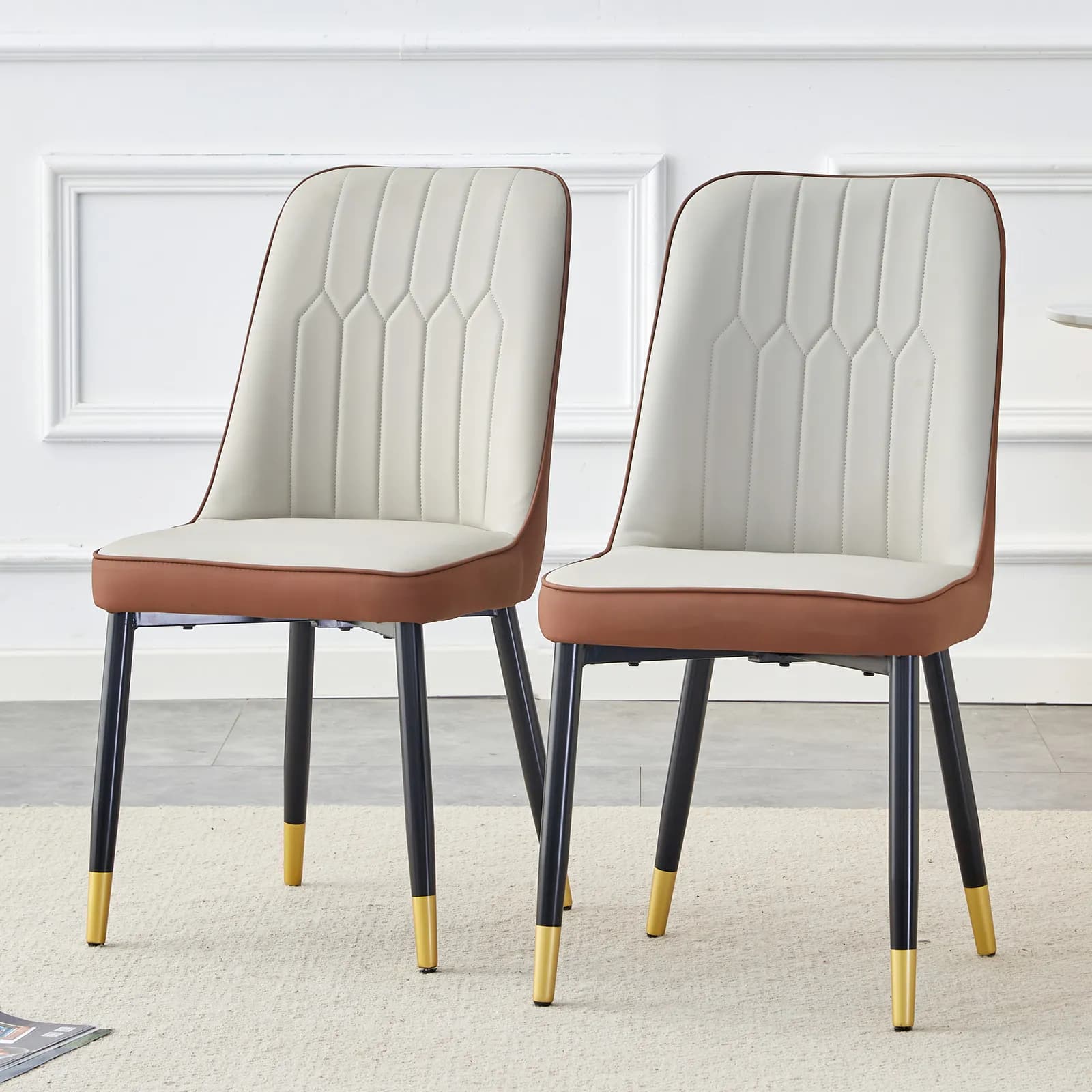 Light gray and brown color combination dining chairs and living room chairs, PU cushion…