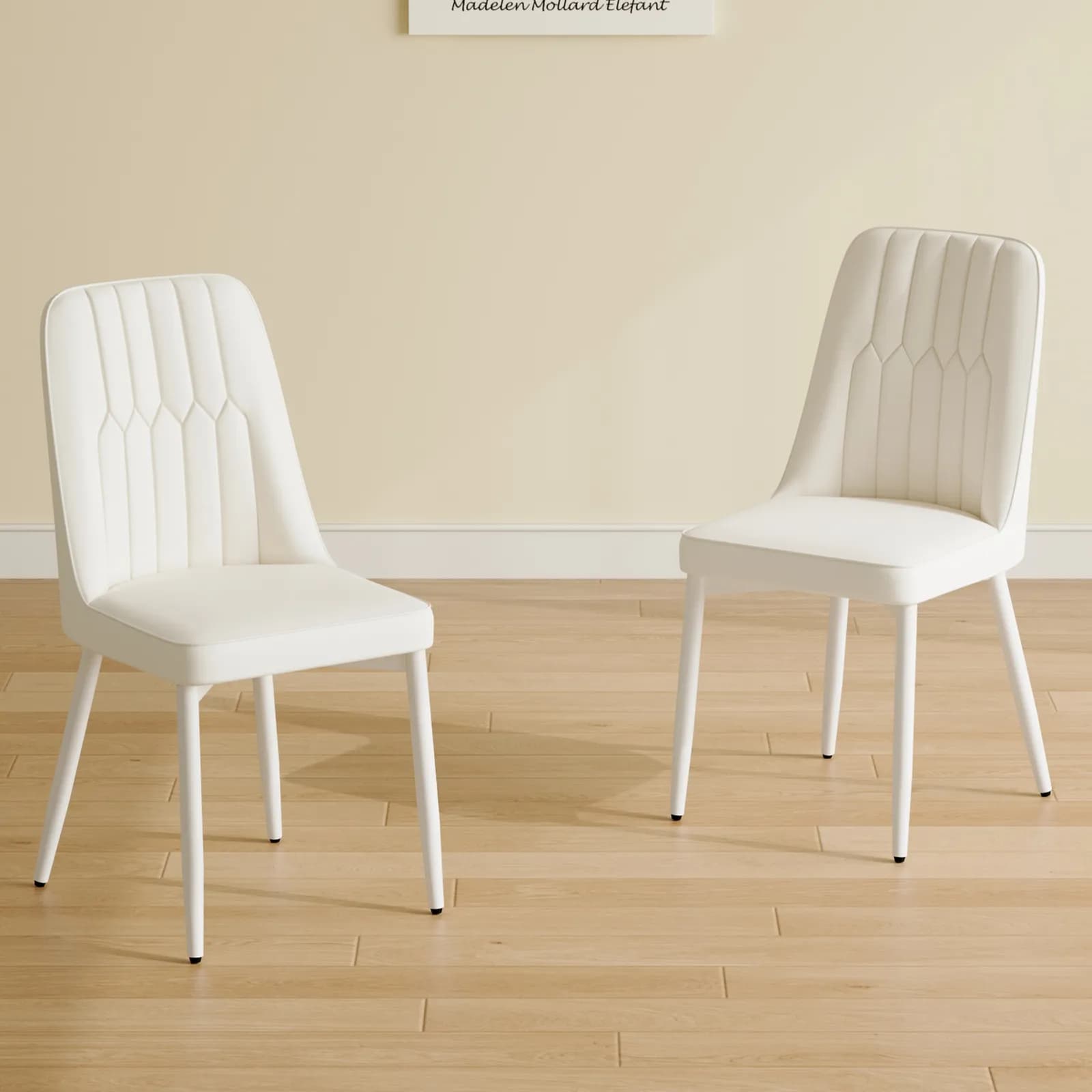 White dining chairs and living room chairs, Metal legs provide strong support, suitable…