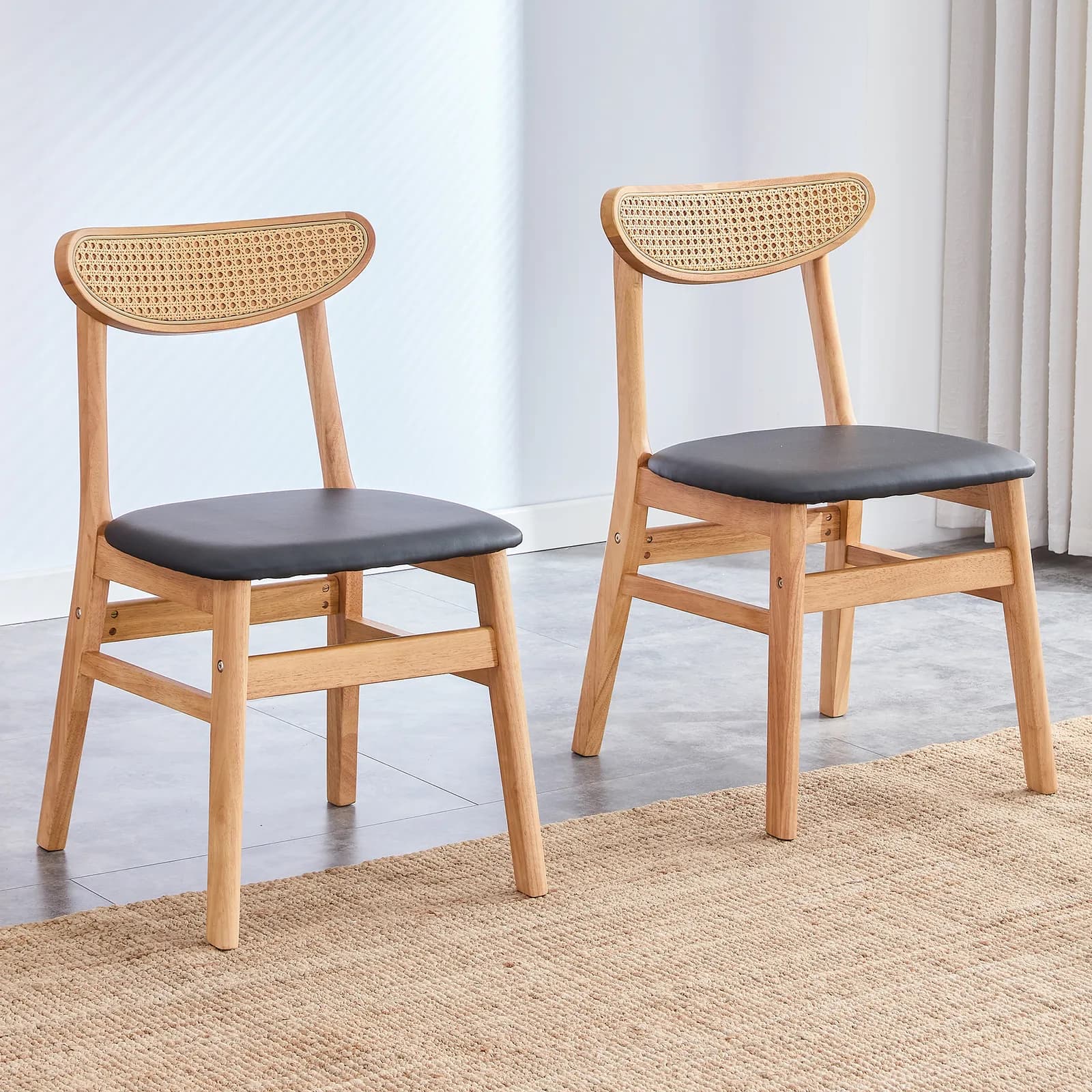 The stylish and durable solid wood dining chair, small curved back, PU cushion, and…