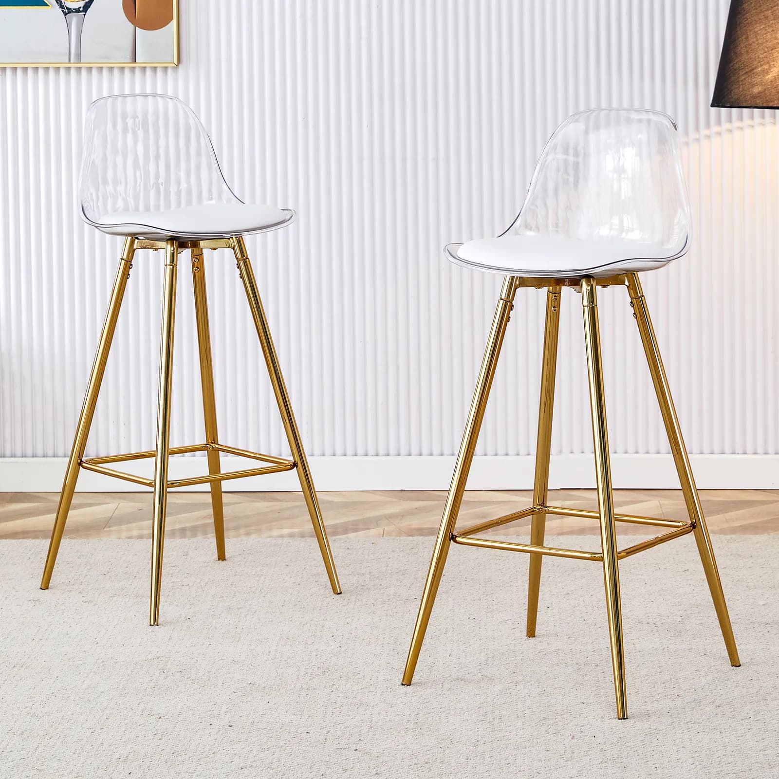 Modern and comfortable upholstered bar chairs, metal legs, small size bar chairs,…