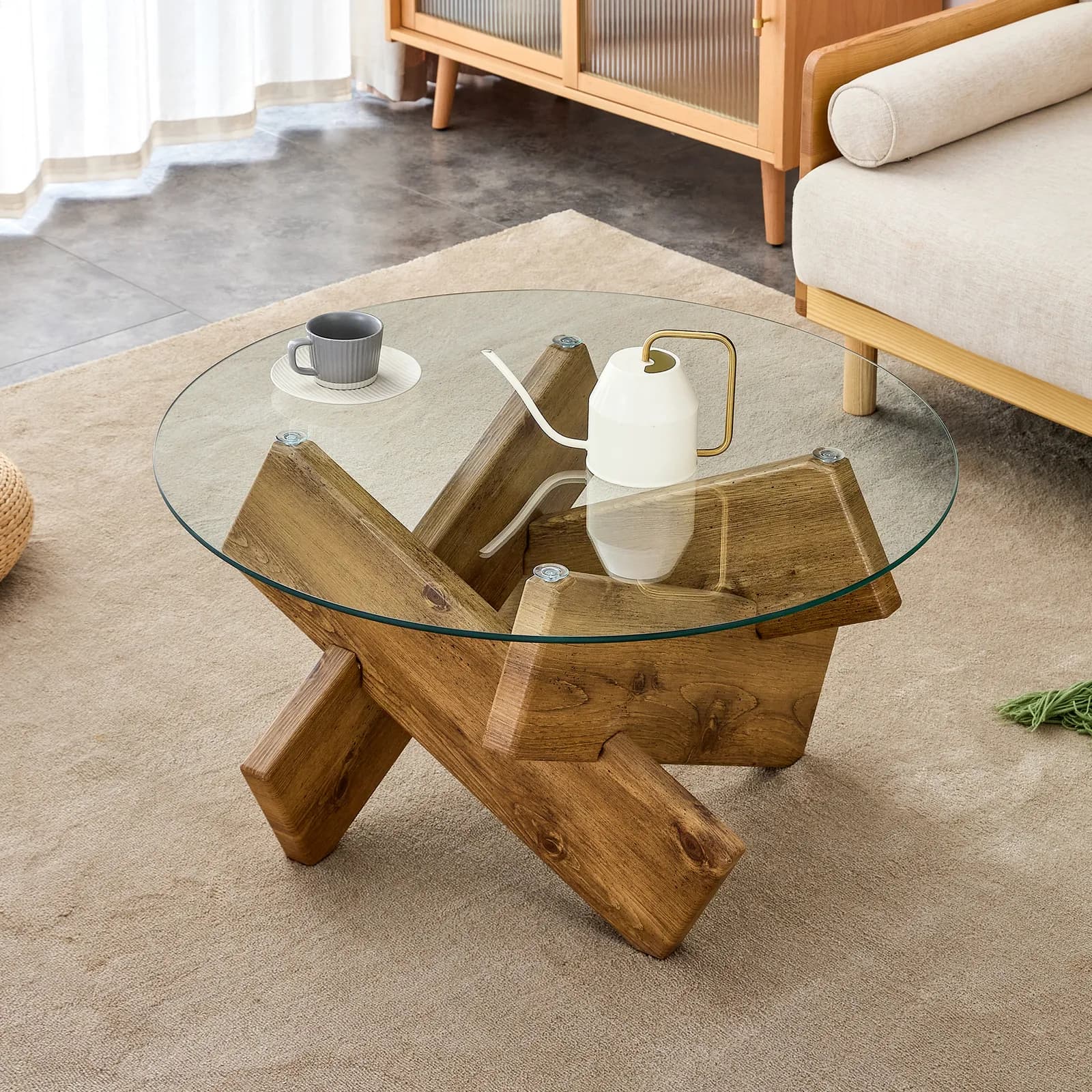 Circular glass coffee table, 33, 4-inch modern and distinctive design tea table, Tempered…