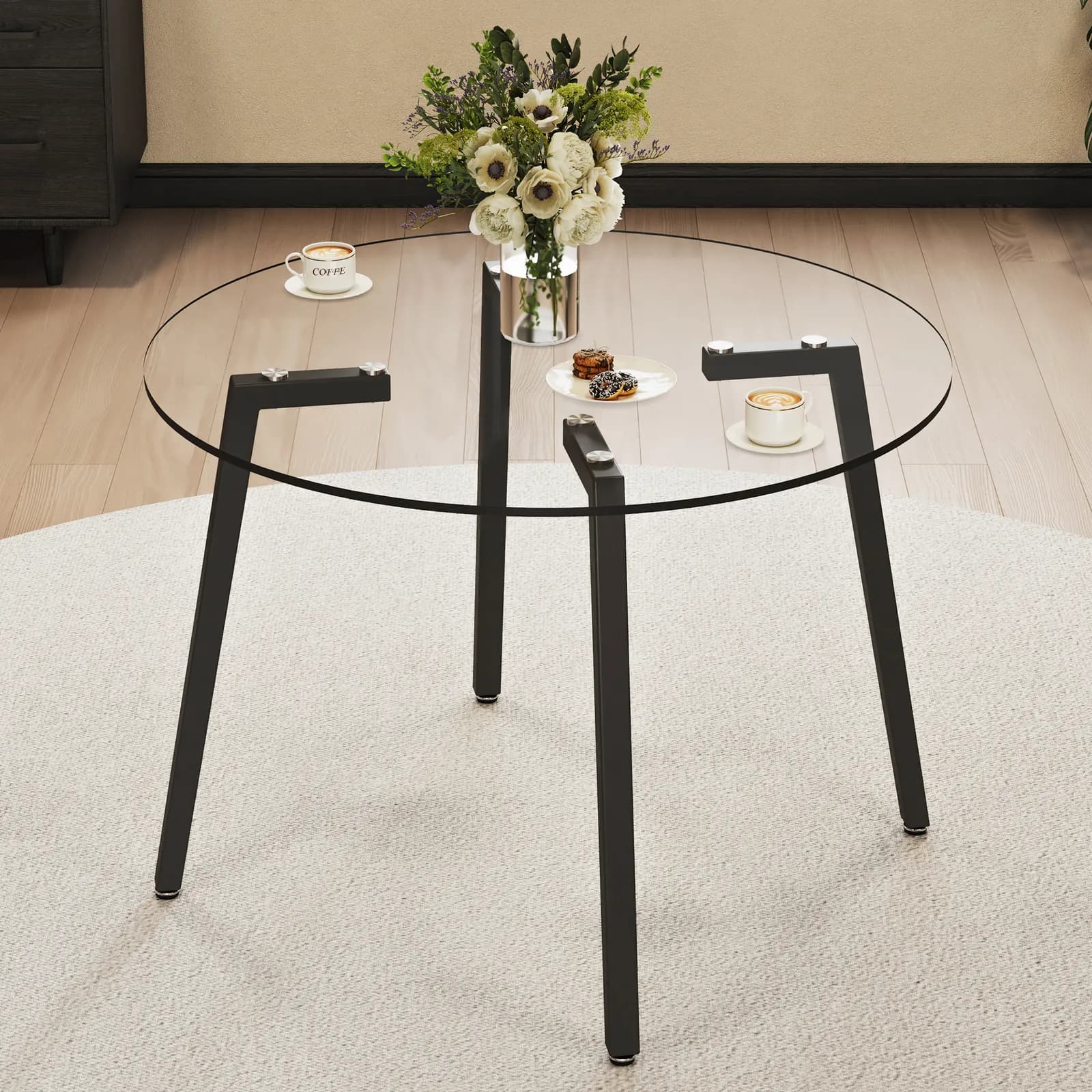Modern simple style round transparent tempered glass table, tempered glass table top,…