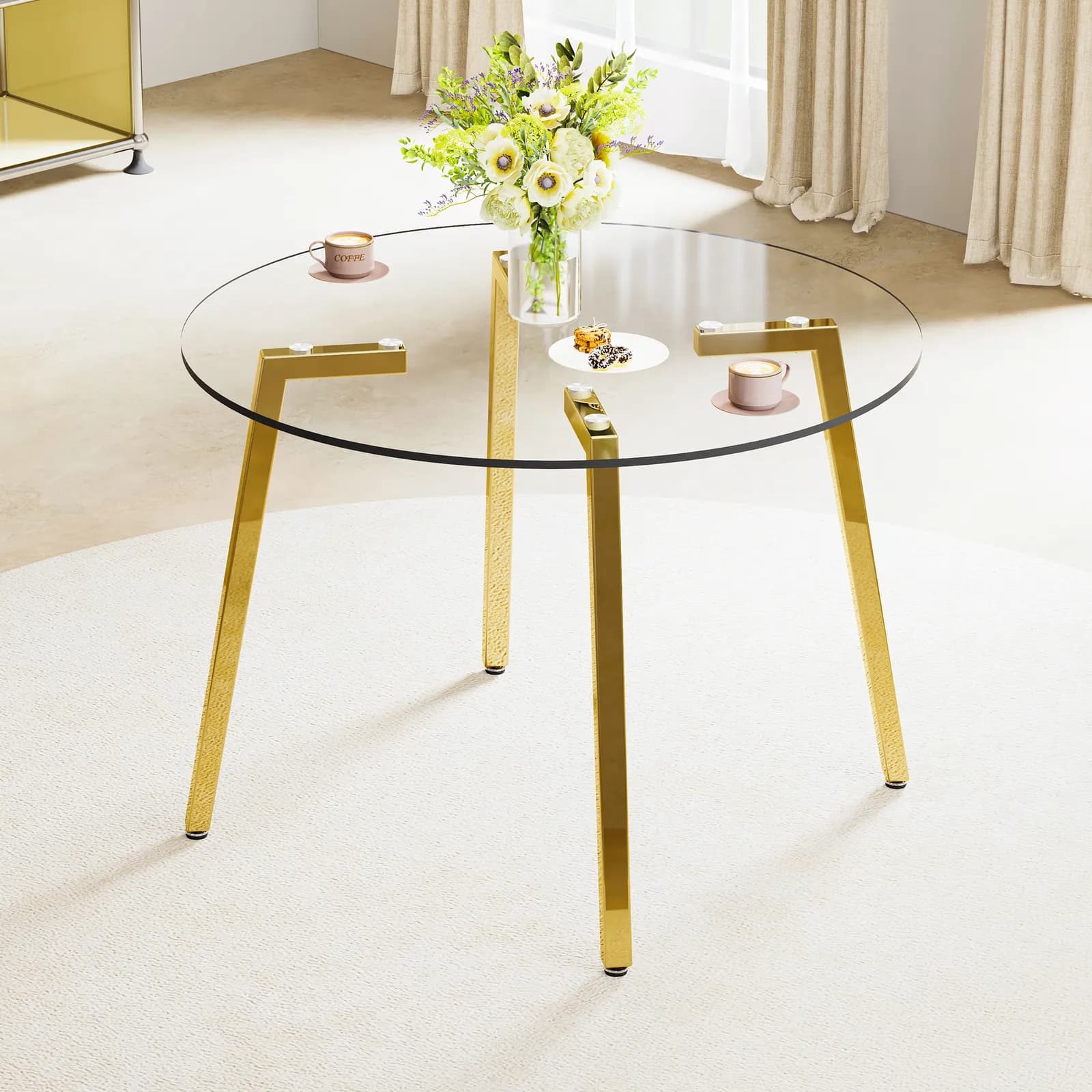 Modern minimalist style circular transparent tempered glass table, tempered glass…