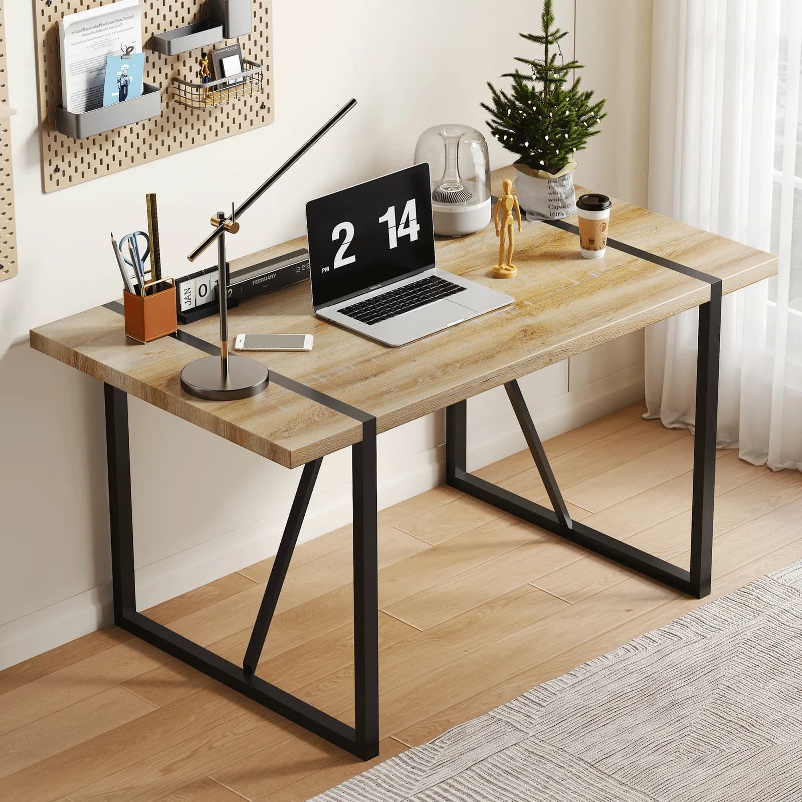 Rustic Industrial Rectangular Wood Dining Table For 4-6 Person, With 1, 5" Thick…