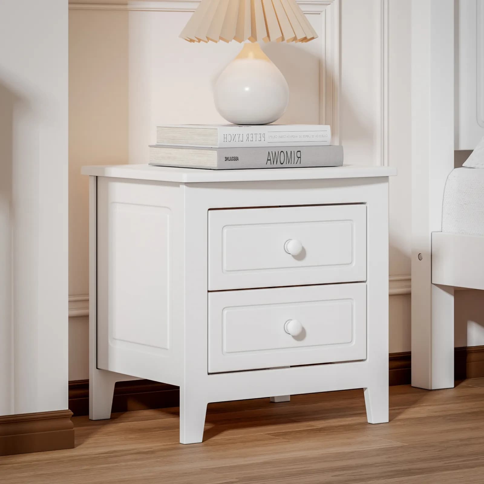 2-Drawer Nightstand for Bedroom, Mid Century Retro Bedside Table with Classic Design,…