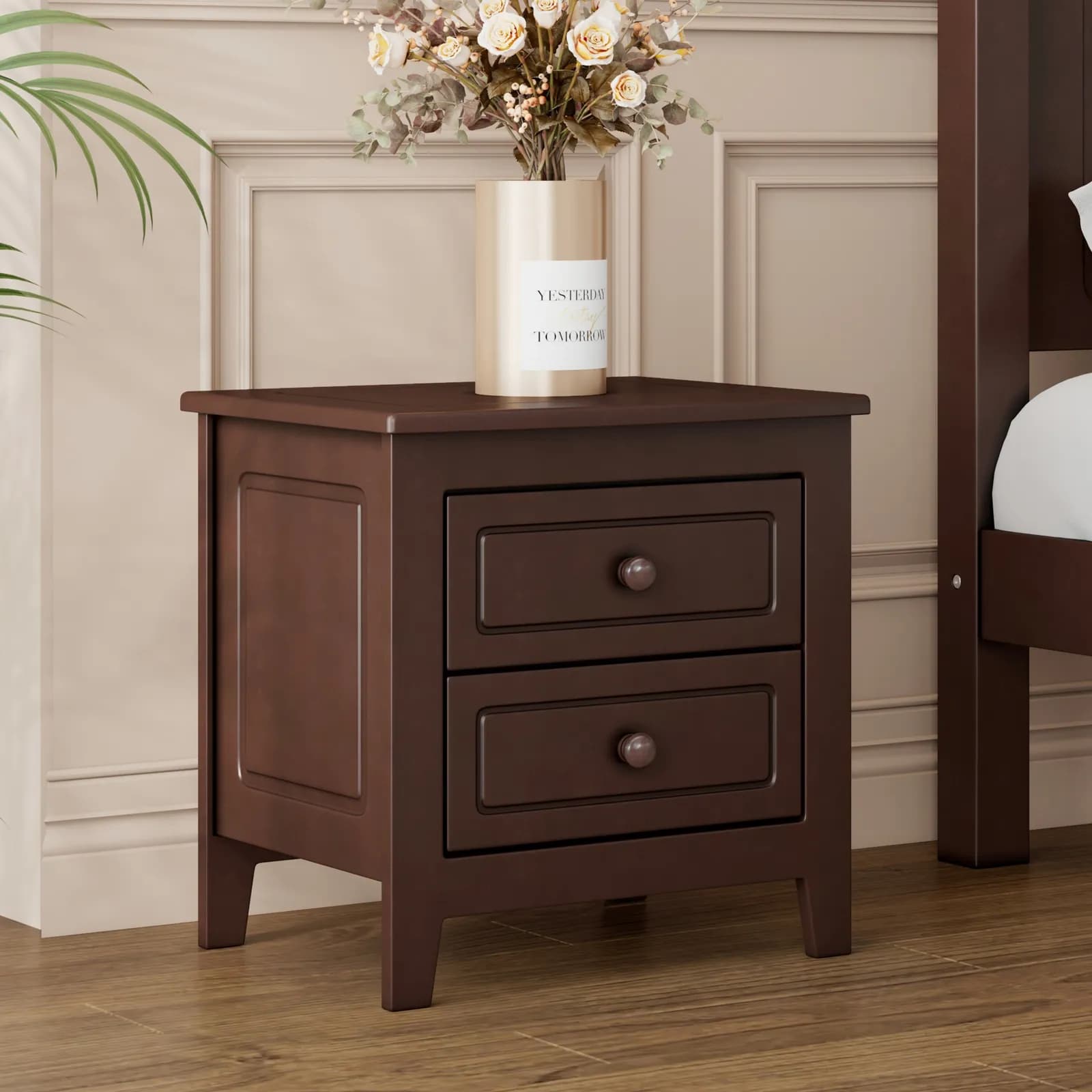 2-Drawer Nightstand for Bedroom, Mid Century Retro Bedside Table with Classic Design,…