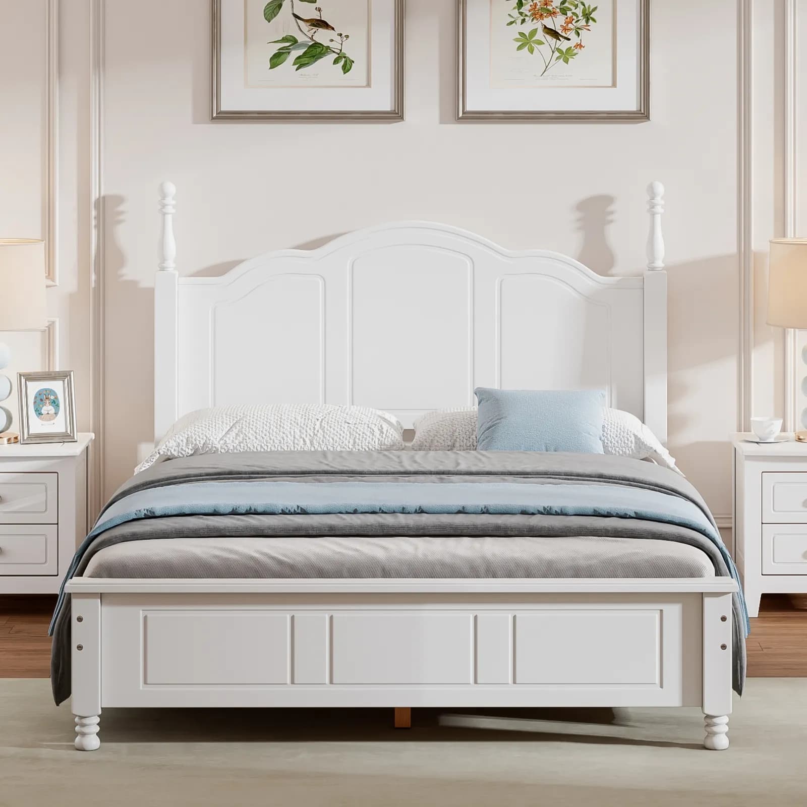 Full Size Wood Platform Bed Frame, Retro Style Platform Bed with Wooden Slat Support,…