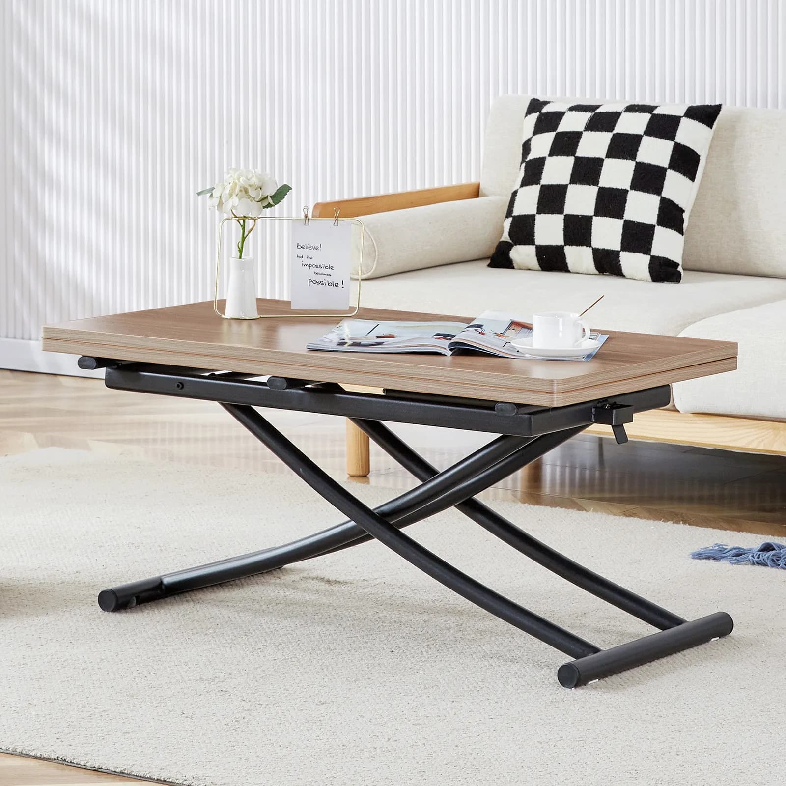 Modern minimalist multifunctional lifting table, with a 0, 8-inch wood grain process…