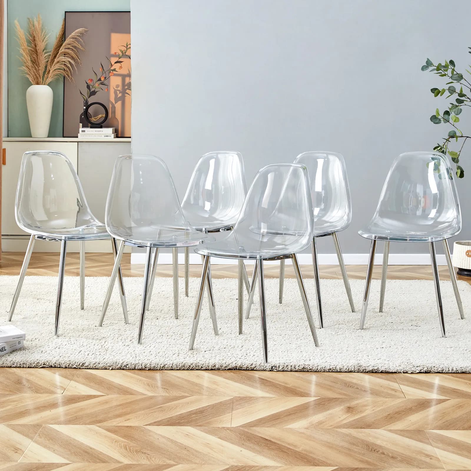 Modern minimalist transparent dining chair, plastic chair, armless crystal chair, Nordic…