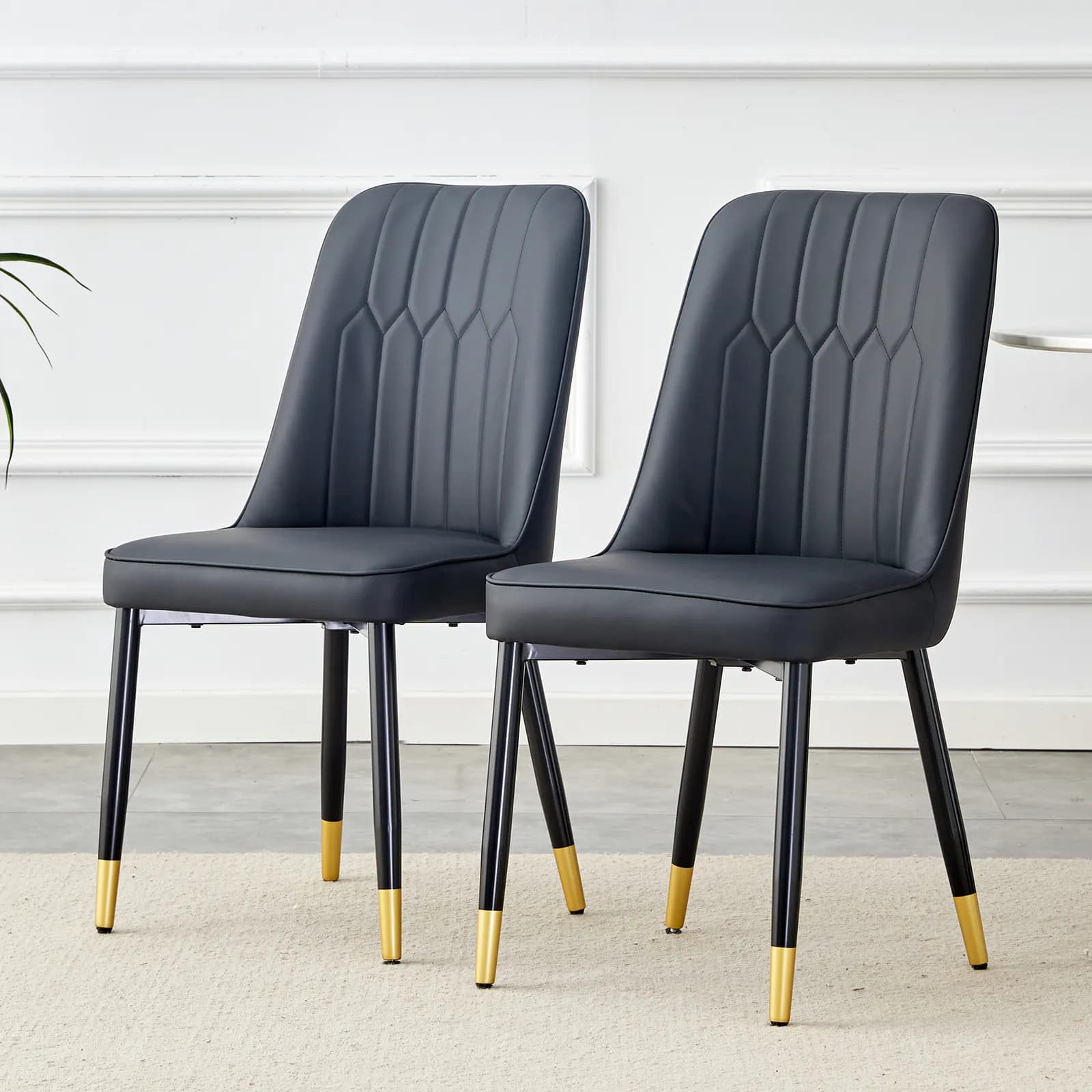 Black dining chairs and living room chairs, PU material and metal legs, suitable for…