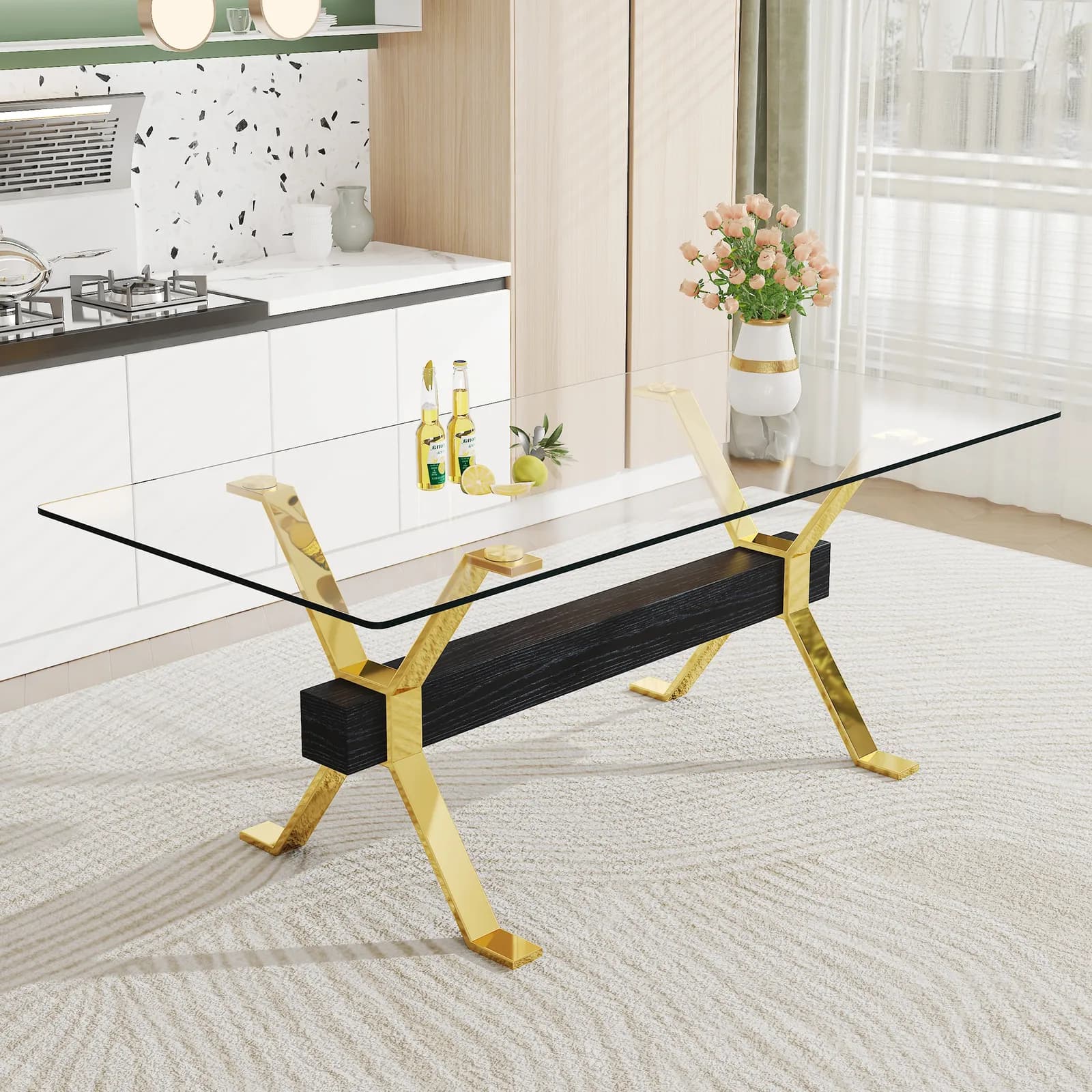 Dining table, Modern tempered glass dining table, Large modern office desk with gold…