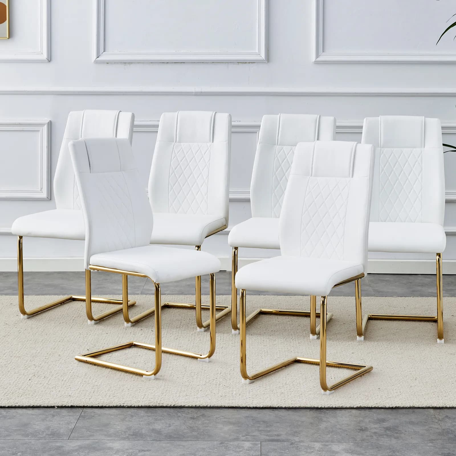 Modern dining chairs, dining room chairs, and golden leg cushioned chairs made of…