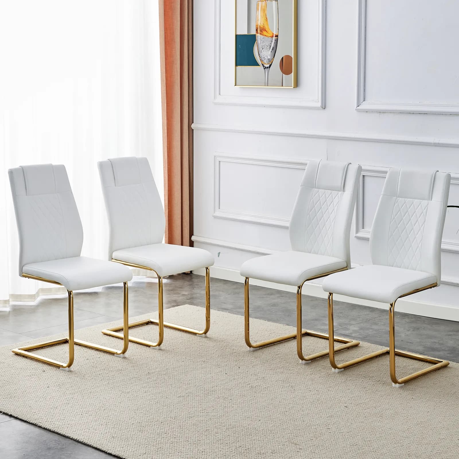 Modern dining chairs, dining room chairs, and golden leg cushioned chairs made of…