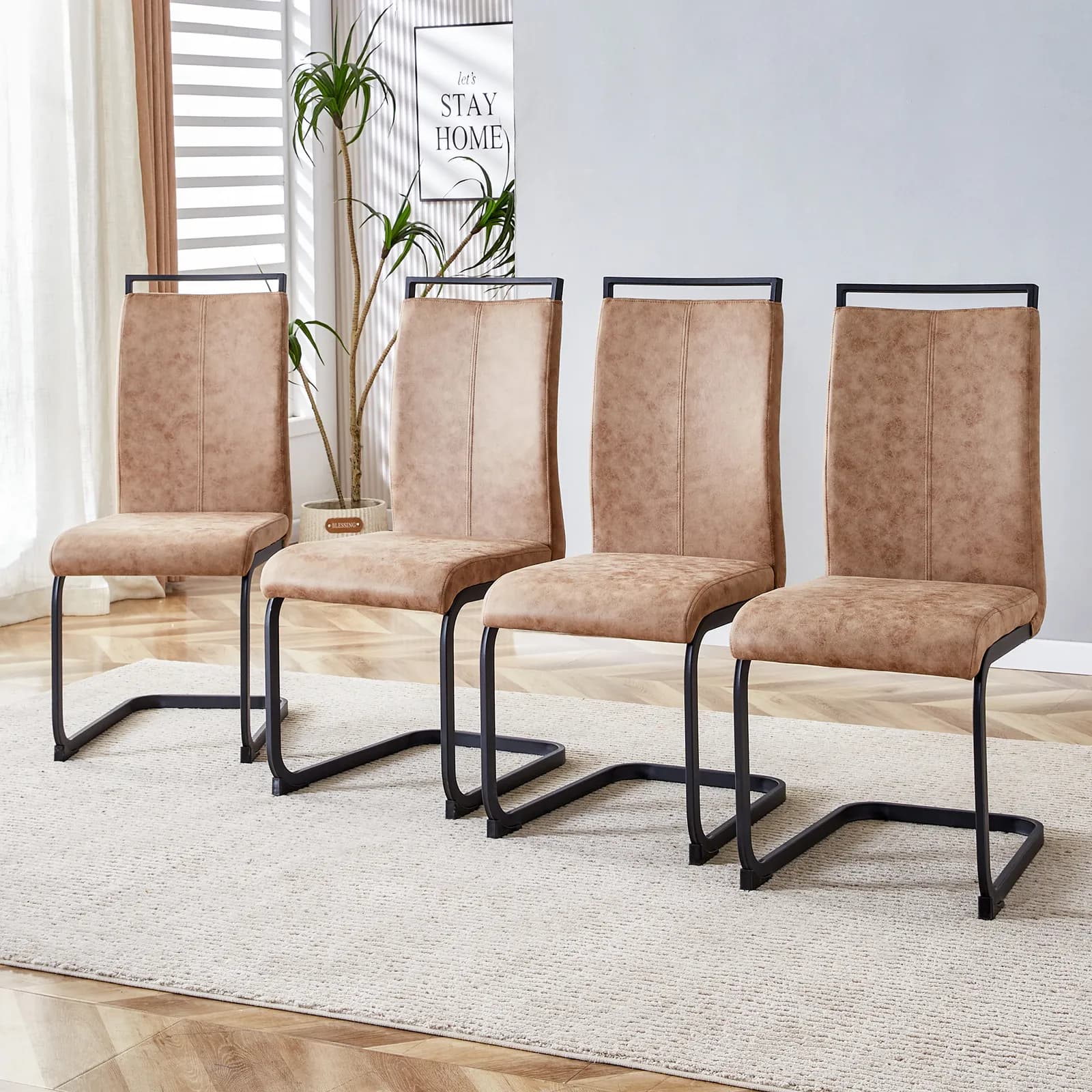 Modern Dining Chairs, Technology cloth High Back Upholstered Side Chair with C-shaped…